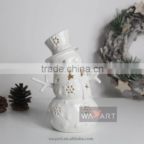 Lovely Christmas Snowman Lanterns Ceramic Snowman Candle Holders photo-3