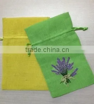 Lavender Design Embroidery Handmade Small Mini Cotton Linen Sachet Bags Gift Bags Jewelry Bags With Silk Ribbon photo-3