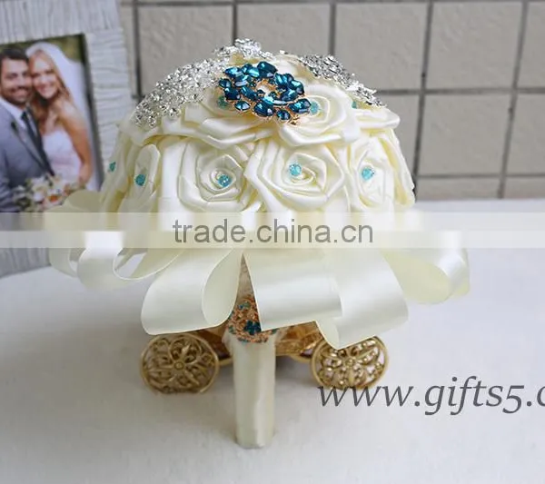 Customized Handmade Wedding Bouquets With Gorgeous Blue/ Silver Brooch photo-3