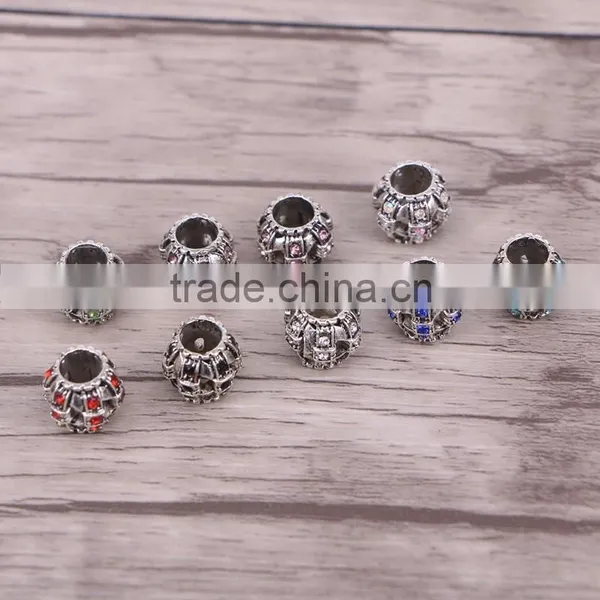 Drum Crystal Rhinestone Metal Beads Antique Silver Plated Jewelry Big Hole European Bead Fit For Making Charms Bracelet photo-2