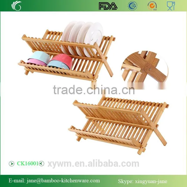 Bamboo Folding Dish Rack Dish Drying Rack Holder Utensil Drainer photo-4