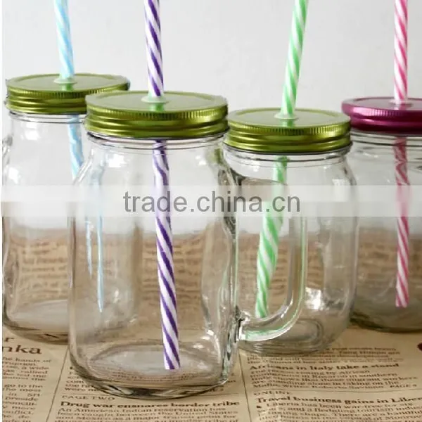 16oz Colored Drinking Glass Mug With Straw photo-4