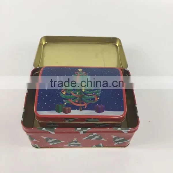 2017 New Design Custom Printed Small Square Tin Gift Box Can 2pc Set photo-4