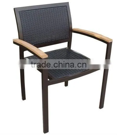 Stackable Leisure Outdoor Furniture Rattan Chair With Teak Wood Arm photo-5