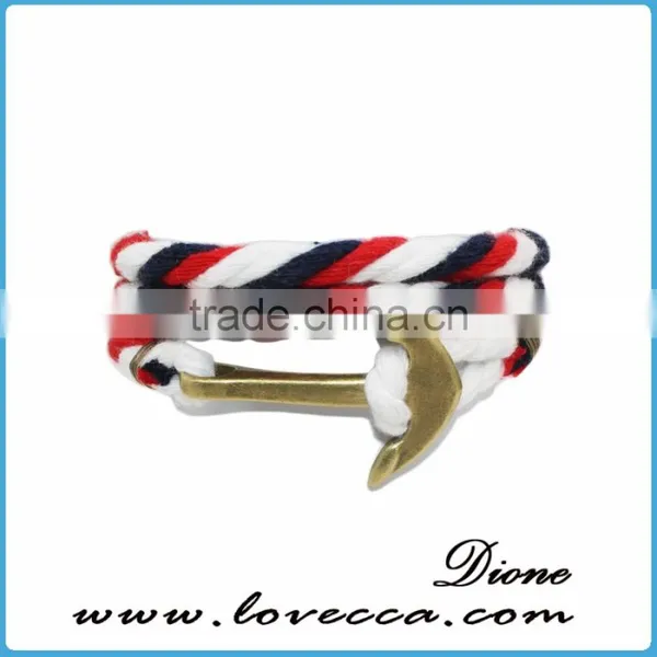 Customized Braided Leather Stainless Steel Hook Anchor Bracelet photo-2