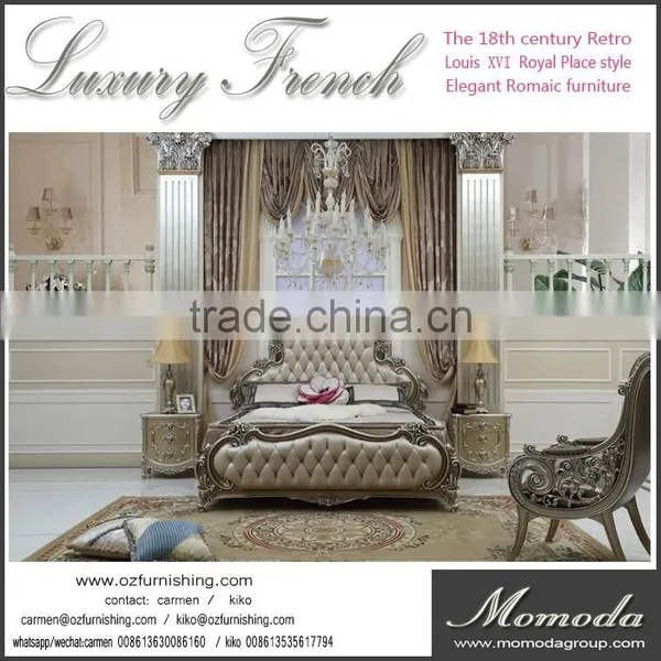 CB41Antique Royal Rococo Black Silver Glossy Neoclassic French High End Elegant Bedroom Furniture Set photo-3