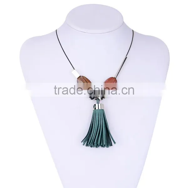 Wood Bead Chain Necklace Tassel Necklace Geometric Metal Beads Rings on Chain Necklace photo-6