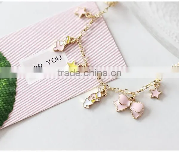 Enamel Star Bowknot Rabbit Pumpkin Carriage the Playing Cards Charms Bracelet Gold Chain Bracelet With Assorted Charms photo-5