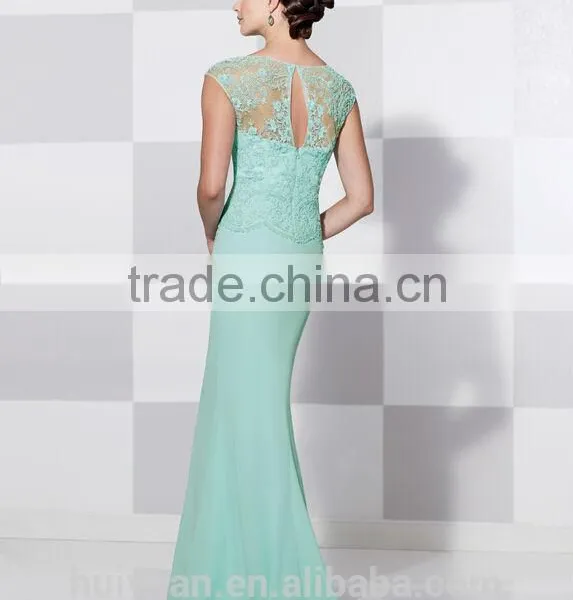 2015 Newest Good Quality High Neck Short Sleeve Lace Dress photo-2