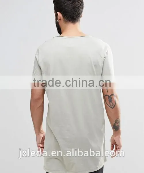 China Suppliers Custom Men Summer Fashion 100% Cotton Raw Scoop Neck Split Hem Long Line T-shirt photo-2