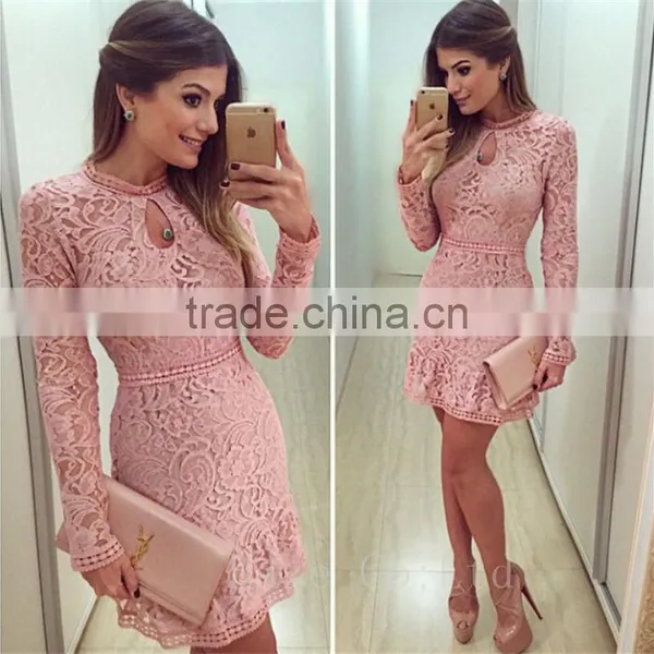 the Latest Autumn Women Long Sleeve Lace Dress Cocktail Mini Dress photo-4