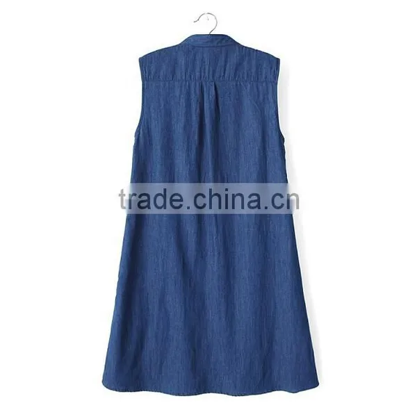 EY0587A 2015 New Desgin Women Collar Sleeveless Lace Stitching Cowboy Dress photo-3