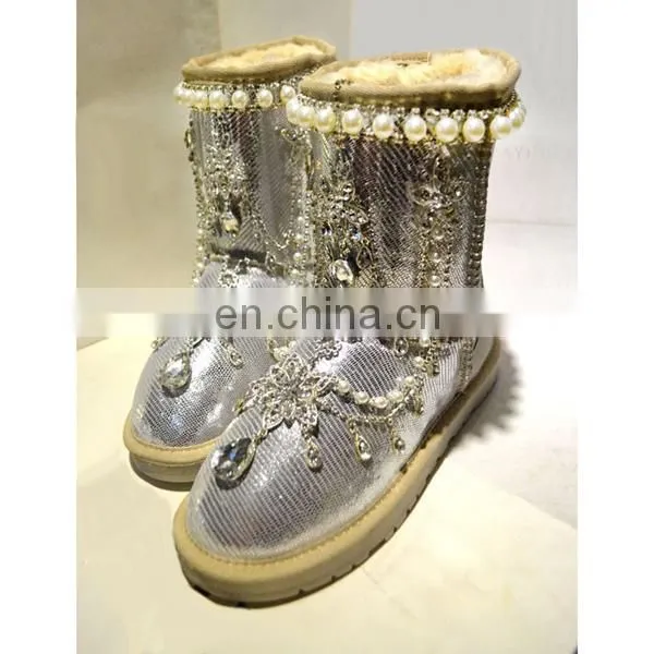 Aidocrystal Fashion Winter Warm Bling Snow Boots With Diamond Pearl Size 9 photo-4