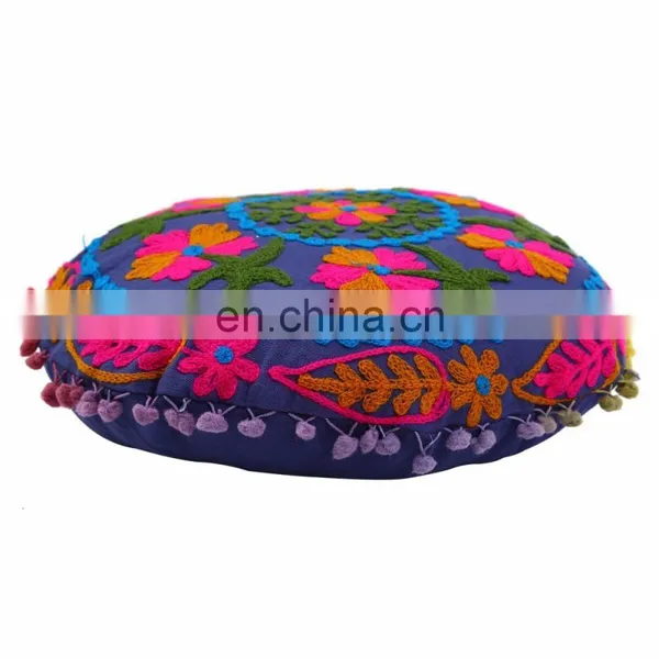Flower Embroidered Suzani Round Cushion Cover Round Pillow Case Home Decor photo-2