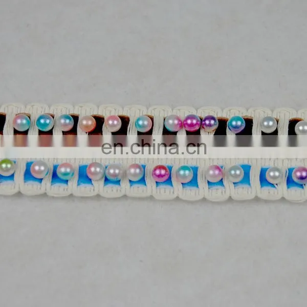 2018 New Arrival Beaded Rainbow Pearl Velvet Trim Designs for Dresses photo-3