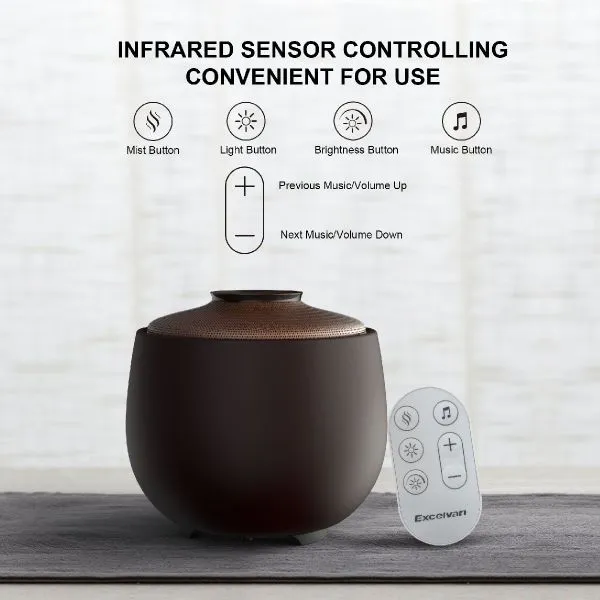 OEM 250ml Electric Ultrasonic Humidifier With 7 Color LED and Music Remote Control Ceramic Aroma Diffuser photo-2