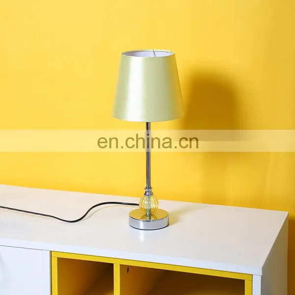 European Style Hotel Home Indoor Decor Bedroom Modern Table Light With Yellow Silk Lampshade photo-3