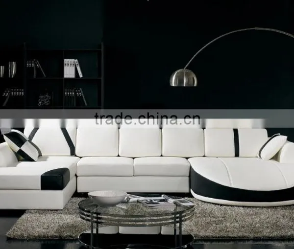 European Style Furniture White u Sharp Leather Sofa photo-3