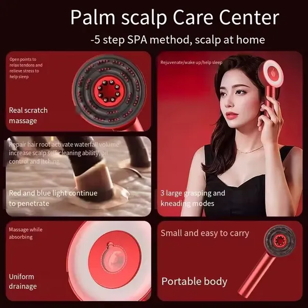 2024 New High QualityRed Light Therapy Heating Massage Comb High Frequency Vibration Soothing Hair Growth Scalp Massage Brush photo-5