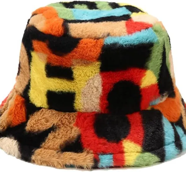 Winter Faux Fur Bucket Hat,Fuzzy Warm Hat for Women Men, Fluffy Fisherman Cap