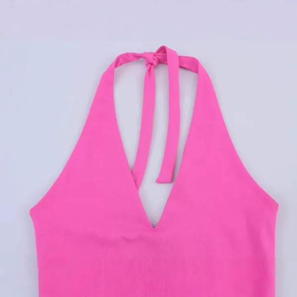 2025 New European and American Fashion Hanging Neck Collar Splicing Dress photo-4