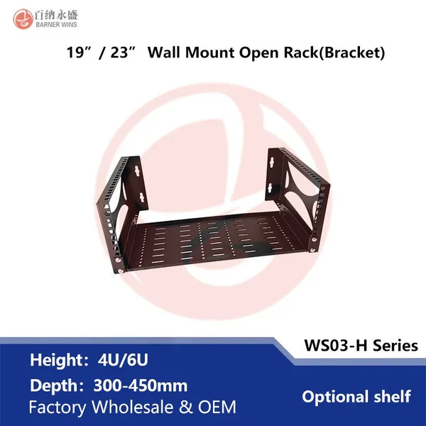 Factory OEM WS03-H 19inch or 24inch Wall Mount Open Frame Rack 4U/6U Bracket for Network Equipment photo-2