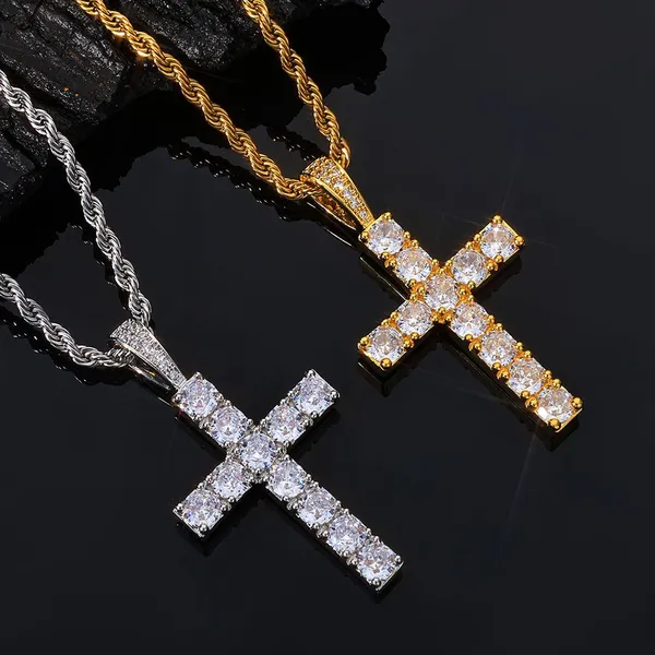 Men Women Hip Hop Cross Shiny Pendant With 4mm Zircon Tennis Chain Charm Iced Out Bling Exquisite Necklace Jewelry Fashion Gift photo-3