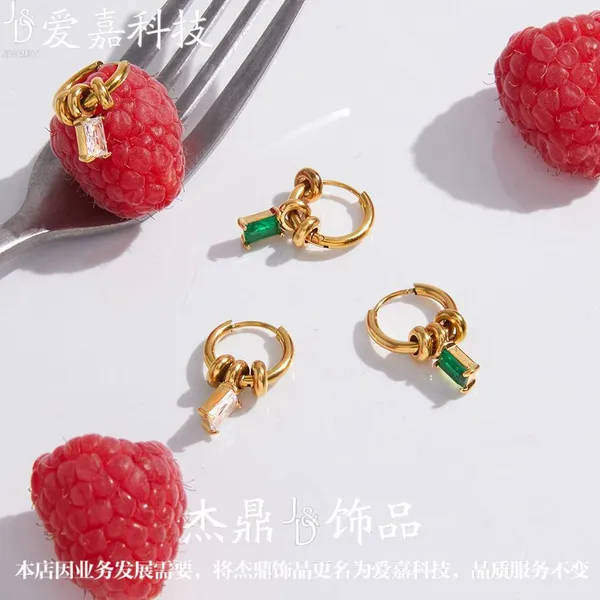 Stainless Steel Gold Plated Zircon Hoop Earrings Geometric Charm Huggie Earrings for Women Jewelry photo-3