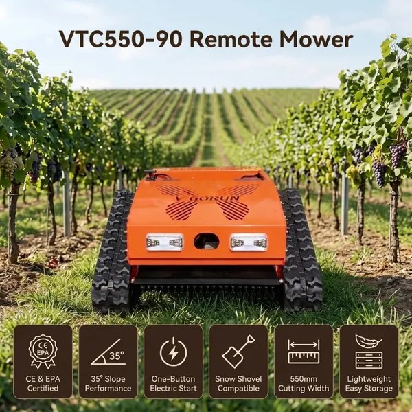 Робот-кусочник газонного травы Vigorun VTC550-90, сертифицированный по стандартам CE/EPA. Бензиновый кусочник для обустройства склонов до 35° для ухода за склонами и садовыми насаждениями.