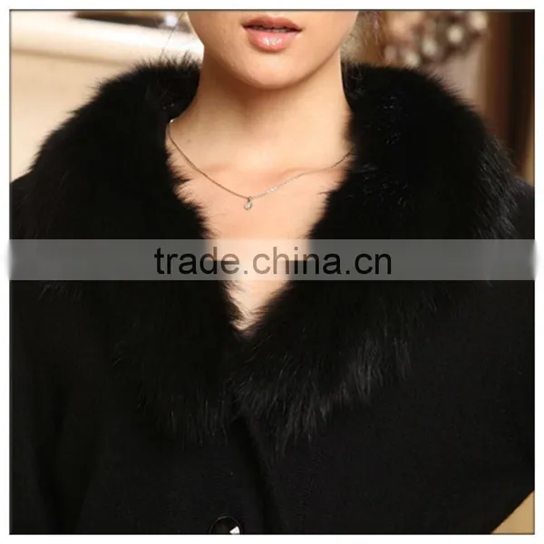 Women Cashmere Sweater Coat With Luxury Fox Fur Collar photo-3