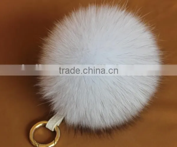 2016 Latest Fashion White Black 100% Real Fox Fur Pom Pom Girl Keychains photo-5