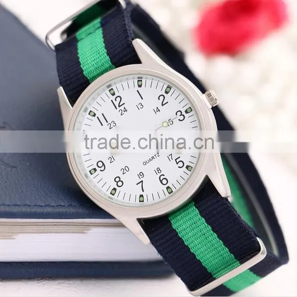 Stainless Steel Mens Watch Colorful Nylon Strap Sports Wrist Watch With White Alloy Watch Case