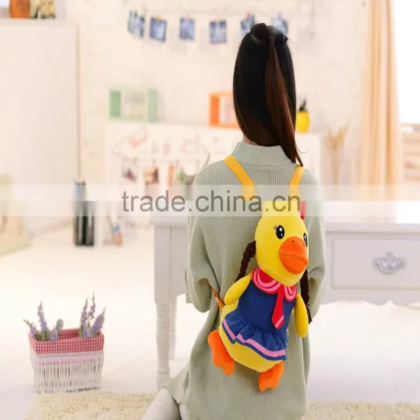 30cm Lovely Customized Yellow Stuffed Plush Student Duck Doll Animal Backpack With Blue School Garment&red Bowtie photo-2