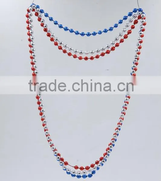 USA National Day Party Bead Chain Fashion Necklace Silver Beads