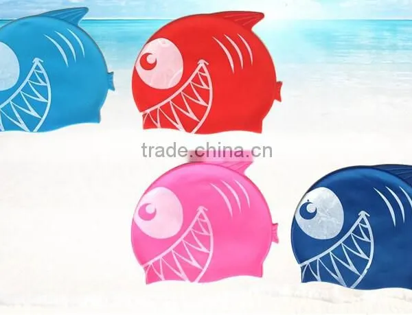 2016 Summer Fashionable Comfortable Wear Silicone Waterproof Cartoon Shark Children Swimming Cap