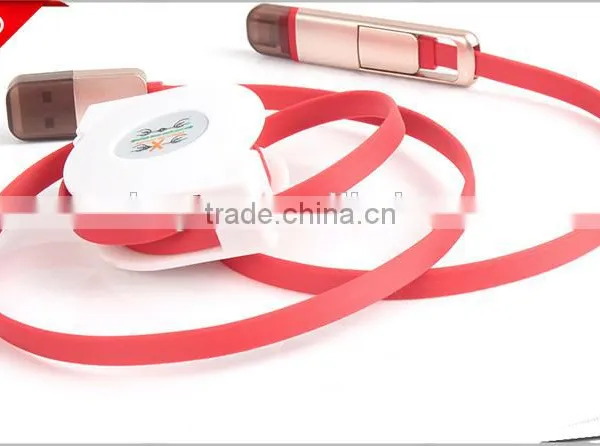 2016 Popular Design 2 in 1 Retractable Usb Cable, Noodle Retractable Usb Cable for Iphone & for Samsung photo-2
