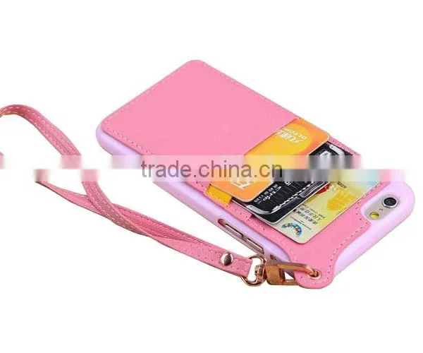 Ultra Thin pu Skin+tpu Dual Color Cellphone Pocket Leather Case for Iphone 6/6s With Hand Rope Supplier's Choice photo-6