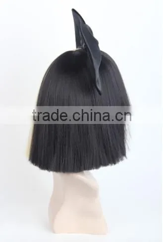 Synthetic White Short Straight Special Half and Half Color Wig With Black Bow N454 photo-2