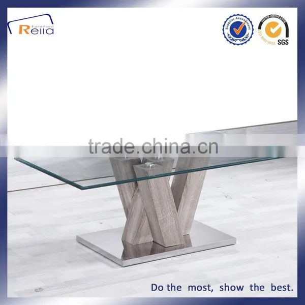 Rectangle Glass Top Wood Frame Centre Table photo-3
