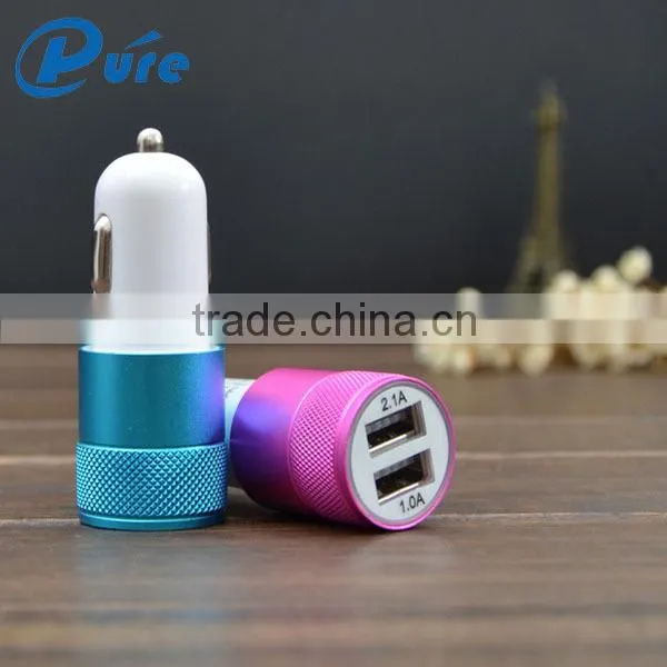 5V 2.1A Aluminum/ABS Material Bullet 2 Port Smart USB Car Charger For Iphone 5/6 and Samsung photo-2