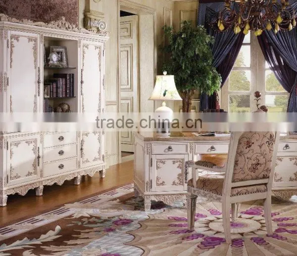 European Classic High End Wooden Home Office Desk And Bookcase/Home Carving Desk(MOQ=1 SET) photo-3