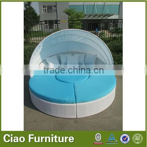 Beach Sun Bed Outdoor Rattan Round Daybed Black Wicker With Canopy photo-3