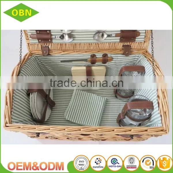 2017 New Style Wicker Basket, Brown Picnic Basket Set With Belt for Four Person photo-4