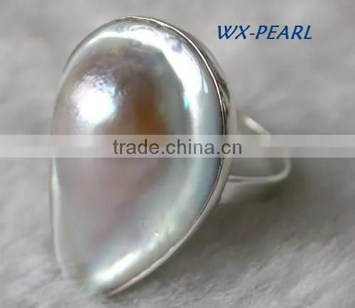 Fashion Lady Pearl Ring Silver Golden Ring Tahitian Pearl Ring photo-4