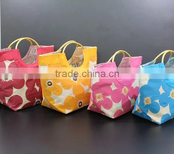 Designer Floral Print Juco Beach Bag With Wooden Cane Handle photo-4