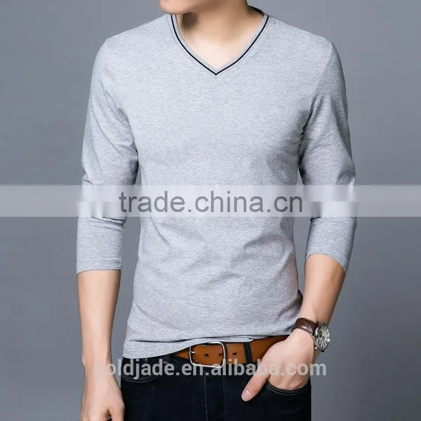 China Factory V Neck Blank Good Quality Long Sleeve Cotton Inner T Shirt In Bulk Sales photo-3