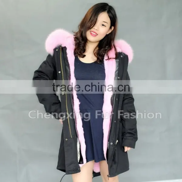 CX-G-P-08A Fox Fur Big Collar Hooded Real Fur Parka With Rex Rabbit Fur Lining photo-4