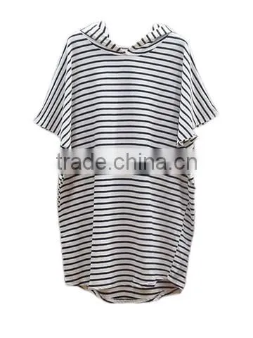Oversize Hooded Striped T Shirt Wholesale Women OEM Service photo-3