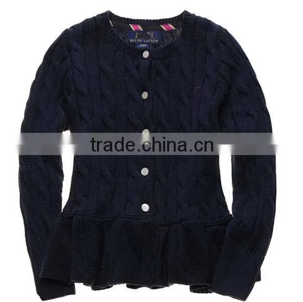 Latest Children Girls Cable Knit Ruffle Buttom Down Long Cardigan Sweater photo-4