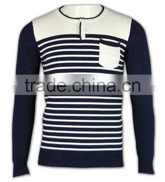 ISO9001/BSCI Manufature Navy Blue Teenager Striped Pattern Cardigan Sweater photo-2